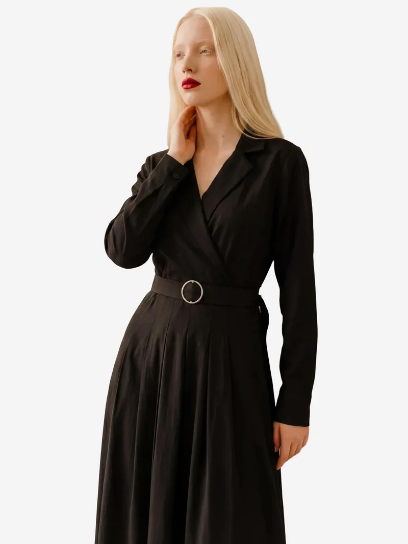MY FASHION Black MY FASHION Belted Long Sleeve Maxi Dress for Women | Best Price UAE